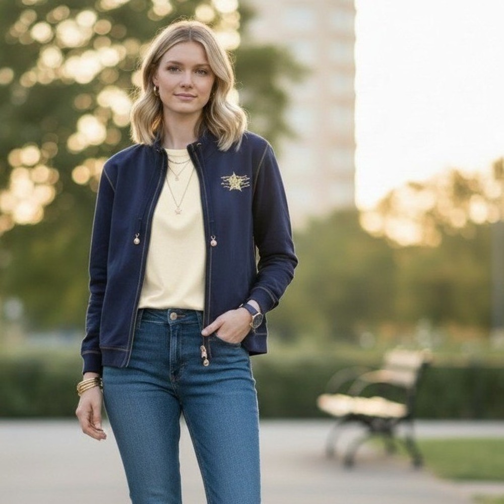 Y2K‎ Draper's & Damon's Zip Sweatshirt Womens 3X Star Graphic Nautical  Pockets